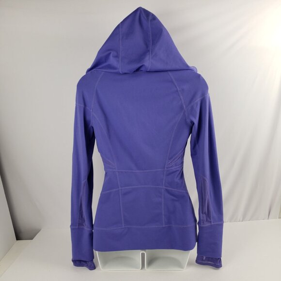 Zella XS Purple Hooded Jacket Womens Thumb Slits Device Cord Venting Fall Coat - Picture 2 of 16